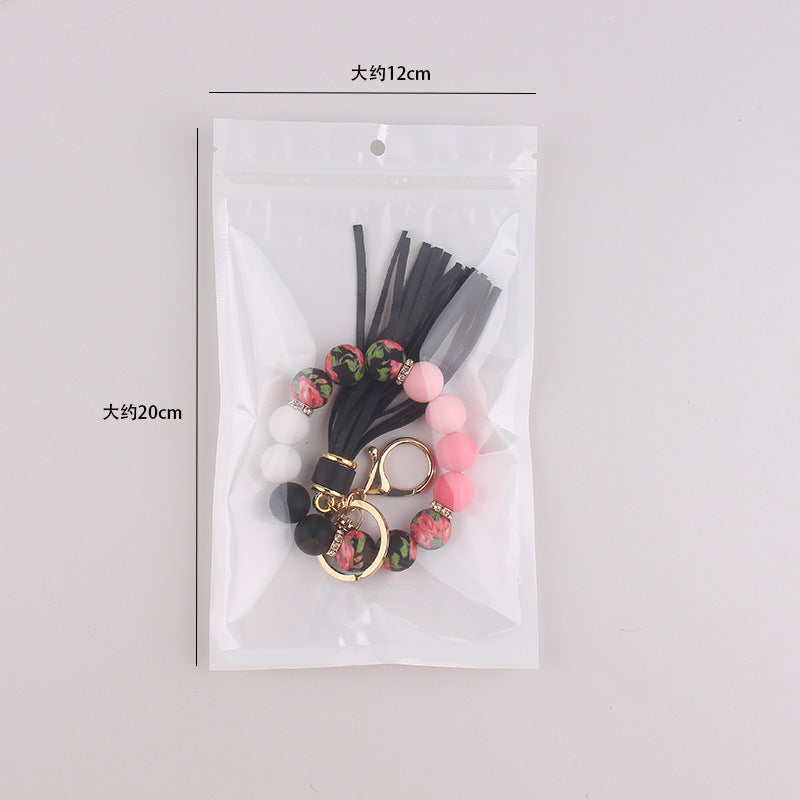 Wholesale 3pcs Food Grade Silicone Bead Key Bracelet Printed Silicone Wrist Keychain